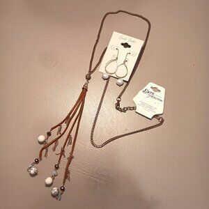 Charlie Paige Euro Collection leather tassel necklace & earrings NWT jewelry lot
